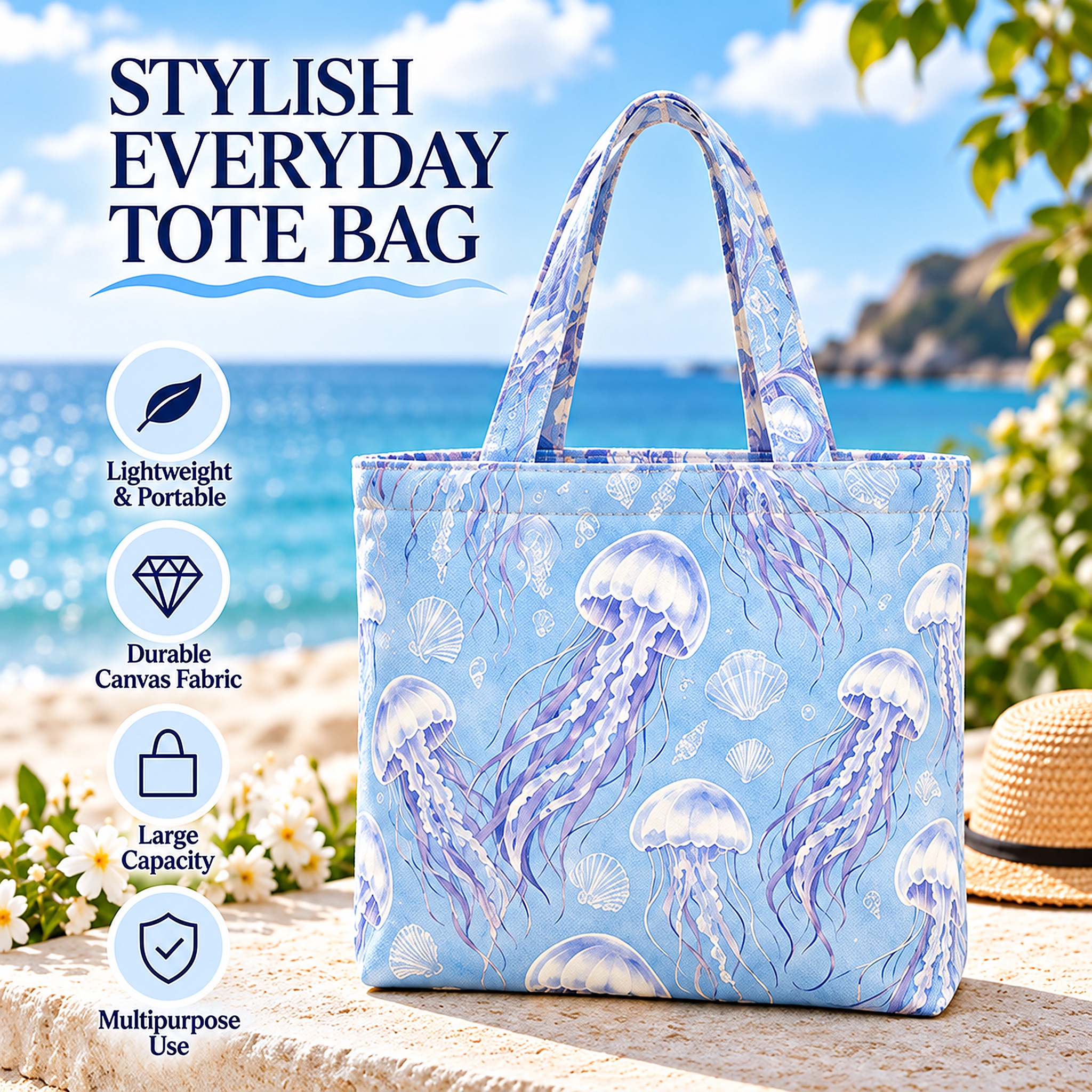 Custom Jellyfish Print Canvas Tote Bag Manufacturer