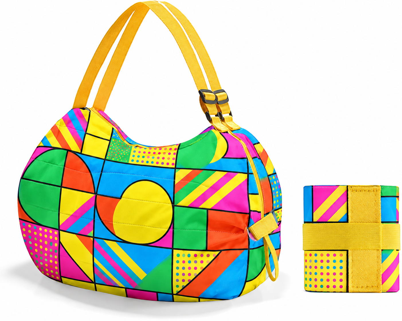 Custom Geometric Print Packable Shoulder Bag Manufacturer