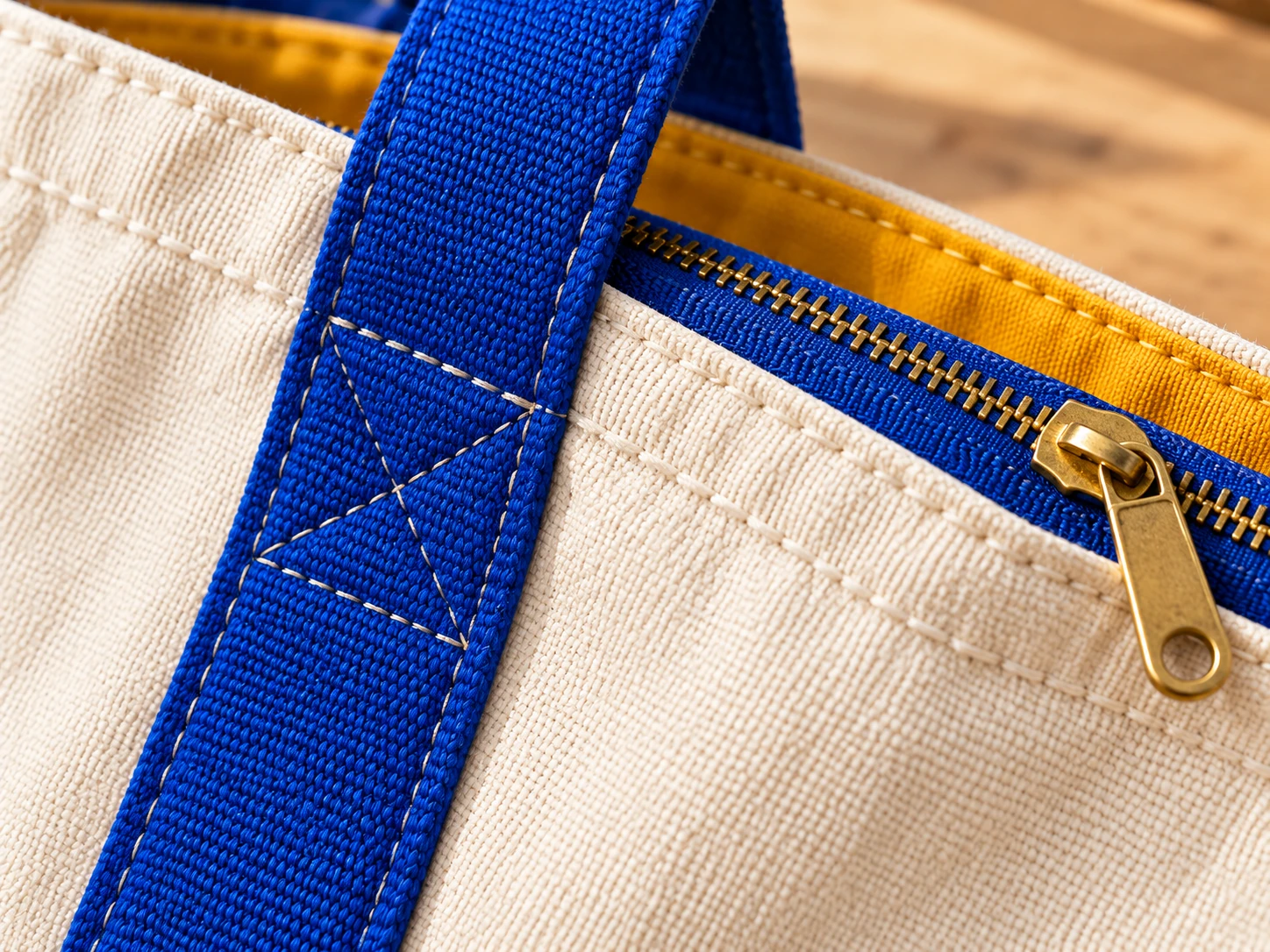 Illustrative canvas bag construction and stitching